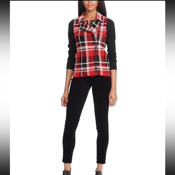 CLEARANCE CHAPS PLAID HOLIDAY VEST ASYMMETRICAL ZIPPER SIZE SMALL NWT - Picture 6 of 7